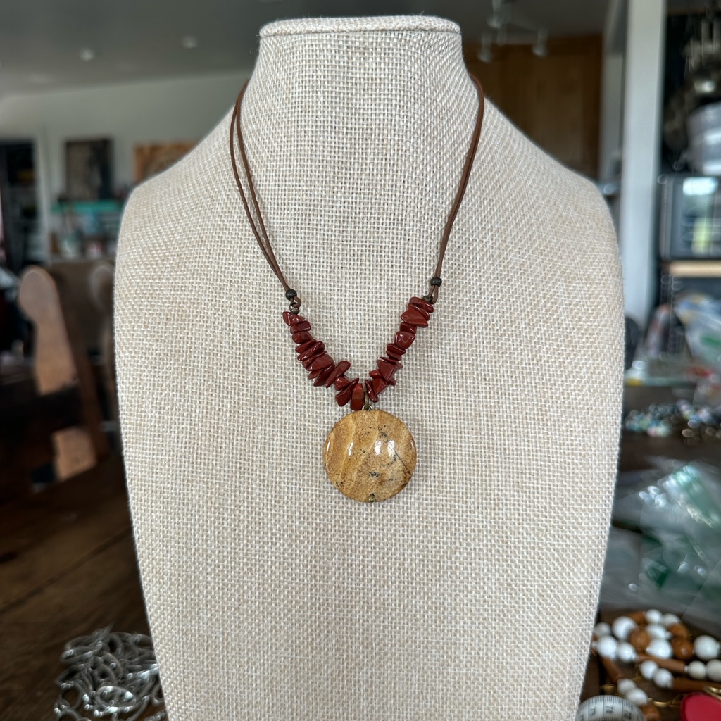 Marjorie Baer Sf Vintage Rustic Natural Stone/ Leather Necklace